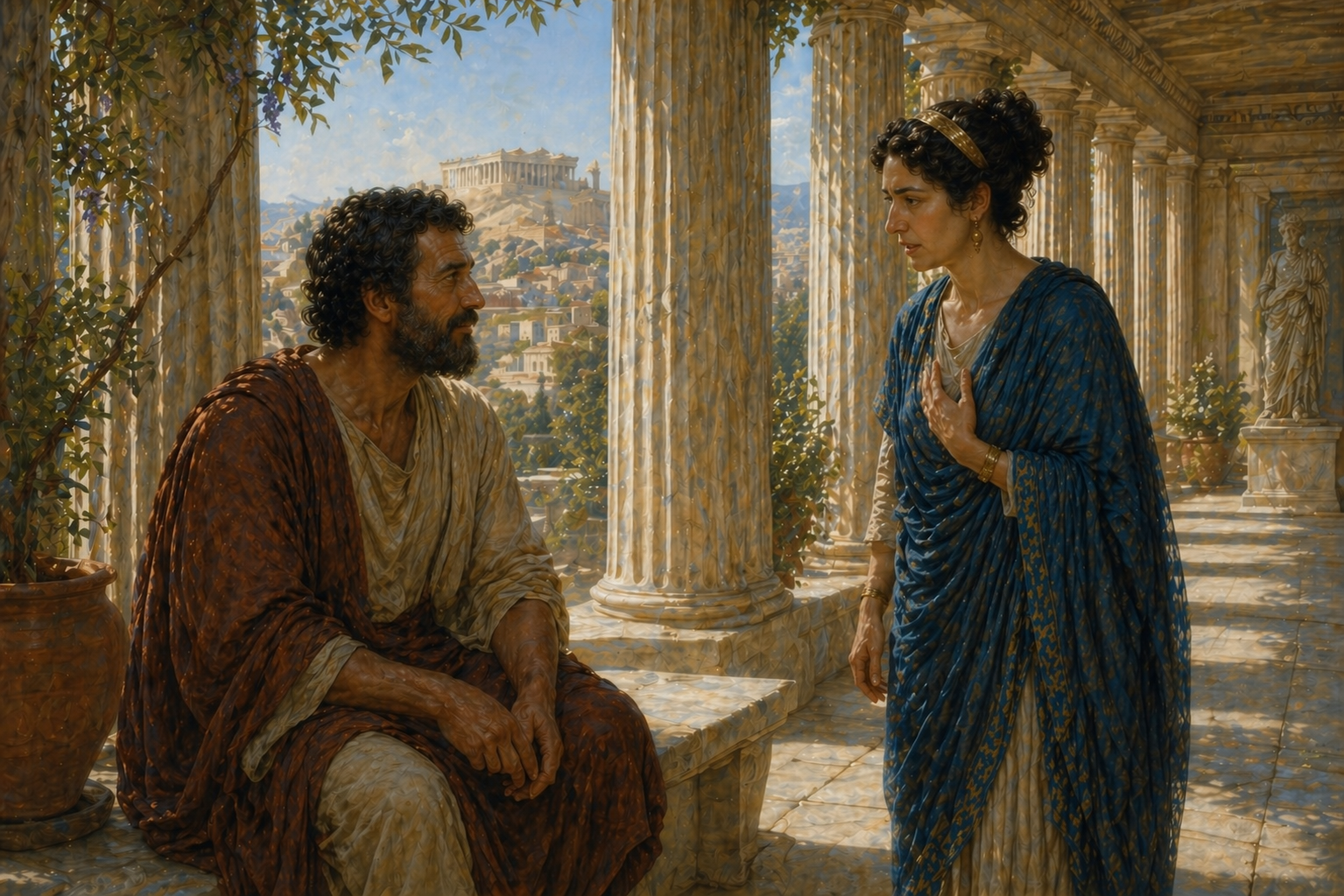 Some days later, Aletheia finds Critias near the colonnade.